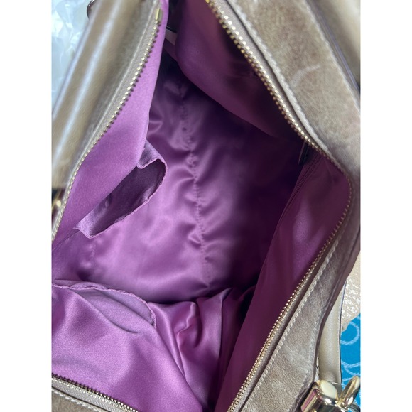 COACH Satchel Purse Beige Leather Embossed Chain Detail Handbag Dust bag - Picture 6 of 16